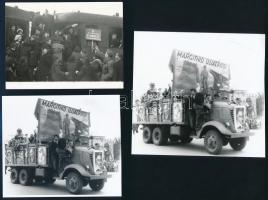 cca 1945-1980 9 db fotó, rajtuk politikai felvonulások, autóbuszok, 9x12 és 13x18 cm közötti méretben