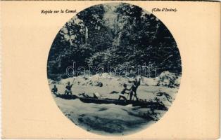 Rapide sur la Comoé (Cote dIvoire) / African folklore, fast on the Comoé (from postcard booklet) (tear)