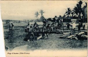 Plage dAssinie (Cote dIvoire) / African folklore, beach of Assinie in Ivory Coast (from postcard booklet) (b)