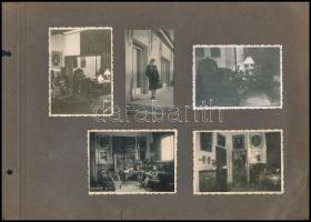 cca 1930 5 db fotó albumlapra ragasztva, enteriőr festményekkel, kisasszony, 6x8 és 4,5x8 cm