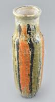 Gorka Lívia (1925 - 2011): Váza. Korongozott és kézzel formázott kerámia. Narancs, zöld és fekete mázakkal. Szájperemén apró mázlepattanás Jelzett: fehér mázzal Gorka Lívia. 1970 körül. m: 32cm