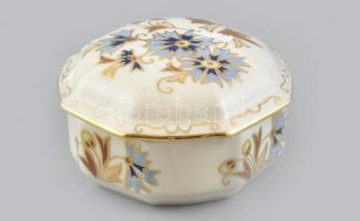 Zsolnay búzavirágmintás porcelán bonbonier, kézzel festett, jelzett, hibátlan, d:9 cm