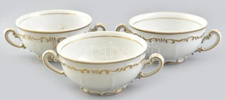 Zsolnay Bouillon csésze, 3db, kézzel festett porcelán, kopásnyomokkal, jelzett, minimális kopással, m: 6,5cm