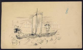 Rubovics Márk (1867-1947): Karikatúra szignált tus-papír 19x12cm