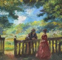 Péczely Antal (1891 - 1960): Kertben. Olaj, karton. Jelzett. 24x30cm