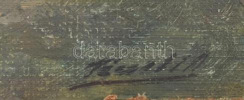 Péczely Antal (1891 - 1960): Kertben. Olaj, karton. Jelzett. 24x30cm