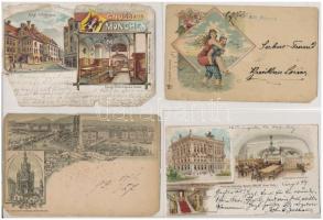 17 db RÉGI hosszú címzéses külföldi litho képeslap vegyes minőségben / 17 pre-1900 European Art Nouveau, litho postcards in mixed quality
