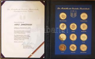 NSZK 1974. "Német tartományok" sorozat, benne a 11db tartomány sterlingsilber, 24K-os aran...