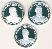 NSZK DN "1888-3 császár éve-I.Vilmos, III.Frigyes, II.Vilmos" 3klf színezüst emlékérem, 3x 15g T:PP Tanúsítvánnyal, díszdobozban!