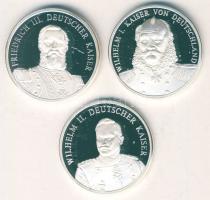 NSZK 1992. "3 császár-I.Vilmos, III.Frigyes, II.Vilmos" 3klf színezüst emlékérem, 3x 8,5g T:PP Tanúsítvánnyal, díszdobozban!