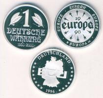 Németország 1996. "ECU" + 1998. "Europa" + 2000. "50 éves a Márka" 3klf színezüst emlékérem, 3x 8,5g T:PP Tanúsítvánnyal, díszdobozban!