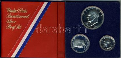 USA 1976. 1/4$ "Wahington", 1/2$ "Kennedy", 1$ "Roosevelt" szettben "200. évforduló" T:PP Tanúsítvánnyal!