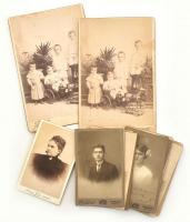 cca 1890-1915 13 db keményházú fotó komáromi fényképészek műtermeiből, közte Fritz P., Mager Otto, Paál József, 15x10 és 6x9 cm közti méretben