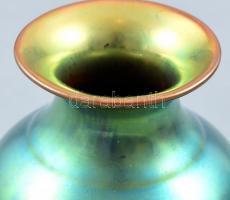 Zsolnay eozin / labrador mázas vázácska, 1920 körül, hibátlan, jelzett, m: 8cm