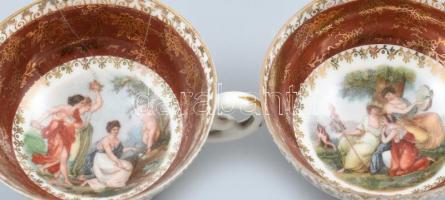 2 db cseh Altwien mokkás 4,5cmcsésze, matricás porcelán, kopott, egyik ragasztott m: