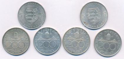 1947. 5Ft Ag "Kossuth" (2x) + 1994. 200Ft Ag "Deák" (4x) T:1--2- patina, kis ü