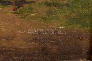 Neogrády László (1896-1962): Libás udvar menyecskével. Olaj, vászon. Jelzett. 50×40 cm