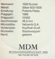 Ecuador 1986. 1000S Ag "Mexikói Labdarúgó VB" T:PP Csak 8125db, tanúsítvánnyal!