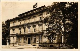 1937 München, Munich; Braunes Haus / NSDAP German Nazi Party propaganda, headquarters of the National Socialist German Workers Party, swastika flag, guard