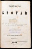 Görög-magyar szótár. Bakó Dániel, Finkey József, Kálnicki Benedek, Molnár István, Somossi István, Somossi János tiszttársak közremunkálásával szerkesztették Soltész Ferenc és Zsarnay Lajos. Sárospatak, 1857., A Főiskola betűivel, 8+607+1 p. Első kiadás. Korabeli félbőr-kötésben, kopott borítóval, foxing foltos lapokkal, egy-két lapon aláhúzással, régi intézményi bélyegzésekkel.