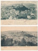 Budapest I. Kilátás a Gellért hegyről, Tabán, vár támfallal és támfal nélkül - 2 db régi képeslap