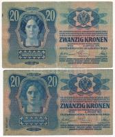 1913. 20K (2xklf: I. és II. kiadás) mindkettő piros "MAGYARORSZÁG" felülbélyegzéssel T:III...