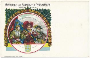 Gründungs und Bannerweih-Festschiessen Wien 1902 / Austrian Shooting Competition in Vienna, target shooting. Lith. Kunstanstalt v. Friedr. Sperl. litho