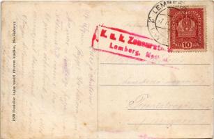 1917 Mezőlaborc, Medzilaborce; lerombolt vasútállomás 1914-15. Az oroszdúlta Zemplén. Kiadja Danieli...