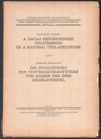 Szilágyi János: A dáciai erődrendszer helyőrségei és katonai téglabélyegei. Dissertationes Pannonicae Ser. II. No. 21. Bp., 1946, Pázmány Péter Tudományegyetem Érem- és Régiségtani Intézete, 91 p.+XX t. Kiadói papírkötés, kissé szakadt, kissé sérült borítóval, a hátsó borító egyik sarkán hiánnyal, de belül jó állapotban és felvágatlan lapokkal.