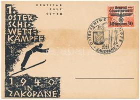 1940 1. Oster-Schi-Wettkämpfe in Zakopane (Deutsche Post Osten) / First ski-event held in Zakopane, winter sport + General Gouvernement eagle/swastika stamp + Osterschiwettkämpfe Zakopane So. Stpl. (fl)