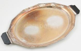 Berndorf jelzett, Art Deco szerviz készlet, tálca, tejkiöntő, cukortartó, ezüstözött, bakelit füllel