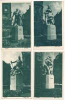 Budapest V. Szabadság tér, Trianon szoborcsoport, irredenta - 4 db régi lap Észak, Dél, Kelet, Nyugat szobraival / 4 pre-1945 postcards Hungarian irredenta statues