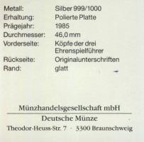 NSZK 1985. "Nemzeti válogatott játékosai-Fritz Walter, Franz Beckenbauer, Uwe Seeler" szín...