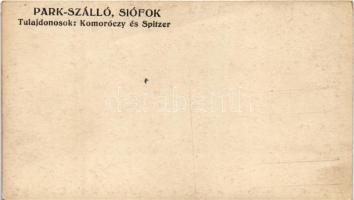 Siófok, Park étterem, kávéház és cukrászda, Győri Vörös Misi reklám. Tulajdonosok Komoróczy és Spitz...