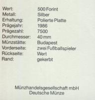 1986. 500Ft Ag "Mexikói Labdarúgó VB-játékosok" T:PP Tanúsítvánnyal!