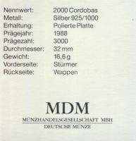 Nicaragua 1988. 2000C Ag "Mexikói Labdarúgó VB-játékos" T:PP Csak 5000db, tanúsítvánnyal!