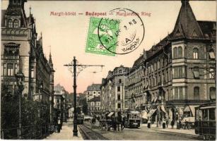 1913 Budapest II. Margit körút, villamosok, Margitpark Kávéház, háttérben Rózsadomb. TCV card