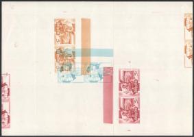 Légrády Sándor: Építők sporttelepének építéséért adománybélyeg 3 db próbanyomat ív különböző színű 1...