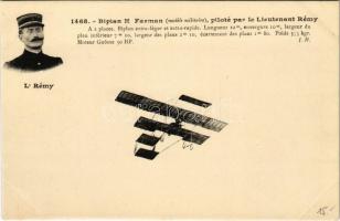 Biplan H Farman (modele militaire) piloté par le Lieutenant Rémy / Farman biplane, French aviator