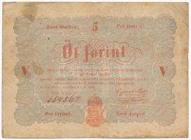 1848. 5Ft Kossuth bankó vörösesbarna A Eu. 354567 T:III fo. Adamo G109