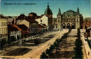 Temesvár, Timisoara; Úri utca, pályaudvar, vasútállomás, villamos / railway station, street, tram (EK)