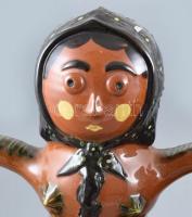 Sz. Nagy Karcag: Népi figura pár. Mázas kerámia, jelzés nélkül, sérült. M: 43-48 cm