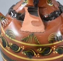 Sz. Nagy Karcag: Népi figura pár. Mázas kerámia, jelzés nélkül, sérült. M: 43-48 cm