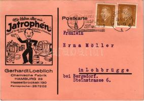 1933 Wir kleben alles mit Jatrophén Klebstoff für alle Zwecke. Gerhardt Loeblich Chemische Fabrik Hamburg / German glue advertisement card (EK)