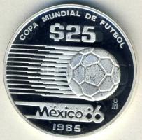 Mexikó 1985. 25P Ag "Mexikói Labdarúgó VB-embléma a labda alatt" T:PP Tanúsítvánnyal!