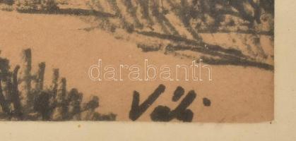 Váli jelzéssel: Nagyerdei tanya. Szén, papír, jelzett, 22x31cm