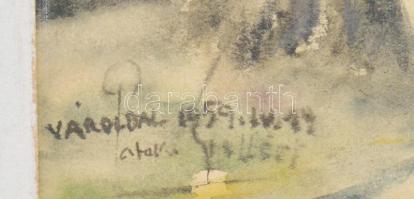 P. Gellért László(?-): Vároldal Bazilika. Akvarell, papír. Hátoldalon jelzett. Sérült paszpartuban