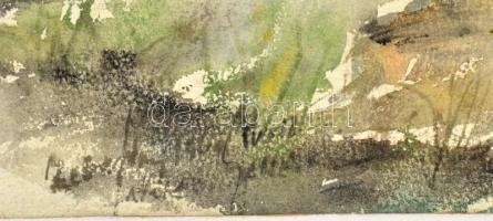 P. Gellért László: Zebegény. Akvarell, papír. Hátoldalon jelzett. Sérült paszpartuban