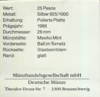 Mexikó 1986. 25P Ag "Mexikói Labdarúgó VB-labda a hálóban" T:PP Tanúsítvánnyal!