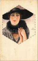 1918 Italian lady art postcard. Proprieta artistica riservata No. 215-5. artist signed + K.u.K. Schw.-Feld-Art.-Rgt. Nr. 48. (fl)